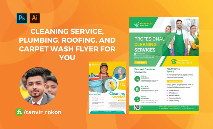 Gig Preview - Create cleaning service, plumbing, roofing, and carpet wash flyer for you