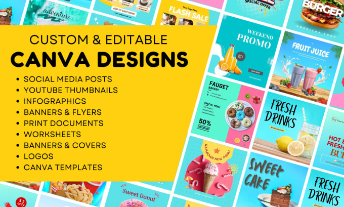 Gig Preview - Create any custom and editable design using canva