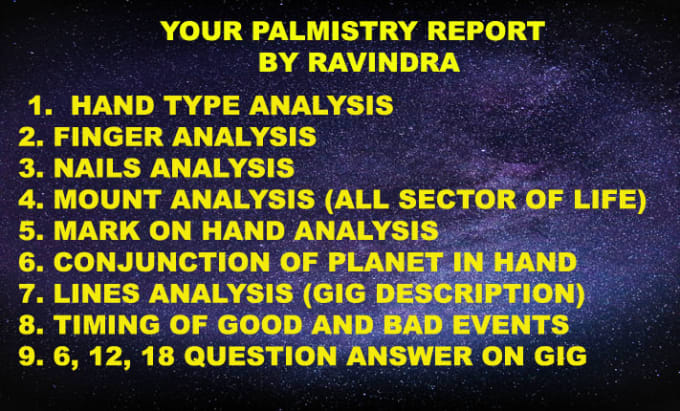 Gig Preview - Create palm reading report and answer using astrology