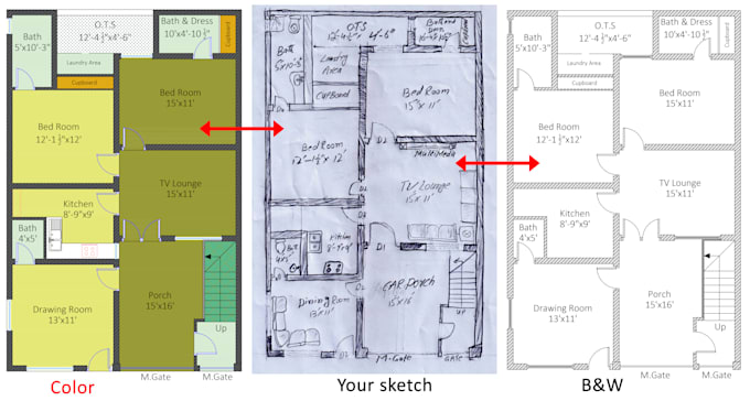 Gig Preview - Redraw 2d house floor plan hand sketch to PDF drawing