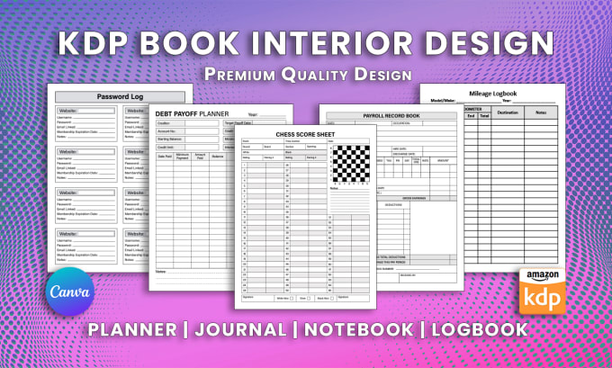 Gig Preview - Do custom printable planner journal logbook interior design for KDP book