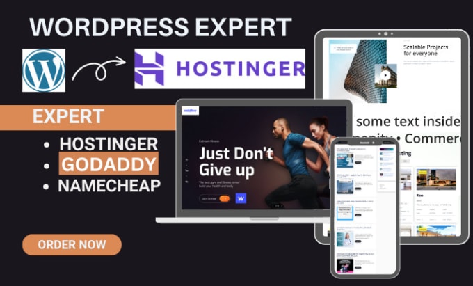 Gig Preview - Hostinger wordpress website on bluehost godaddy siteground hostgator name