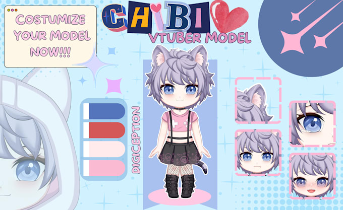 Gig Preview - Draw cute live2d vtuber avatar model for your streams in chibi style