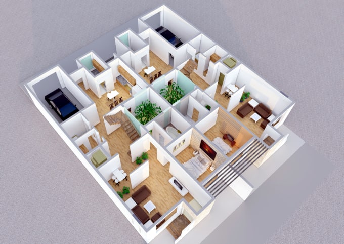 Gig Preview - Redraw or design architectural 2d 3d floor plan kitchen bath bed interior render