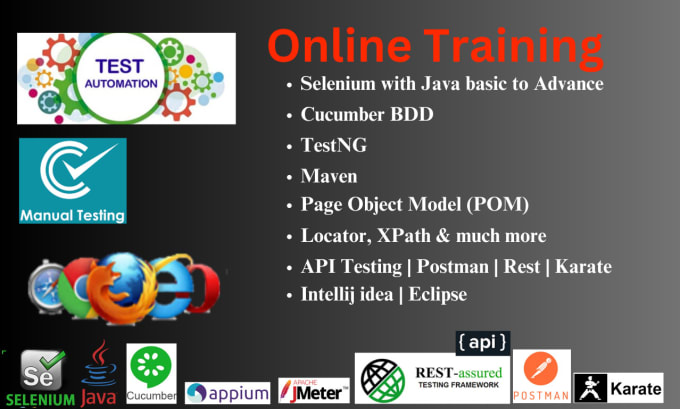 Gig Preview - Teach web automation with selenium java, cucumber bdd, specflow, maven, cypress