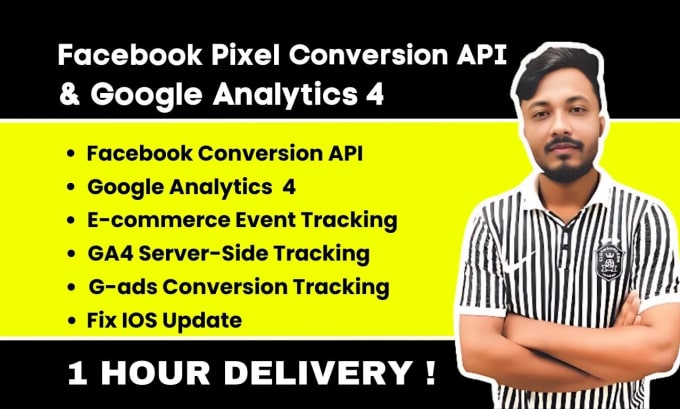 Gig Preview - Setup google analytics 4, facebook pixel conversion api, ga4 ecommerce tracking