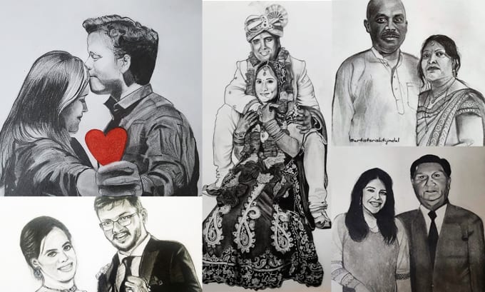 Gig Preview - Make personalized couple portrait sketch capture your love in pencil