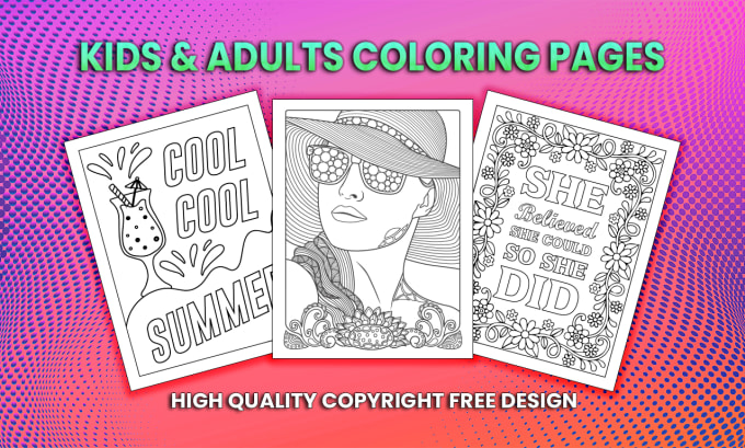 Gig Preview - Do kids and adult coloring book interior pages design for amazon KDP