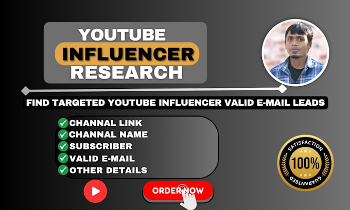 Gig Preview - Find youtube influencers email leads for your influencer marketing campaign