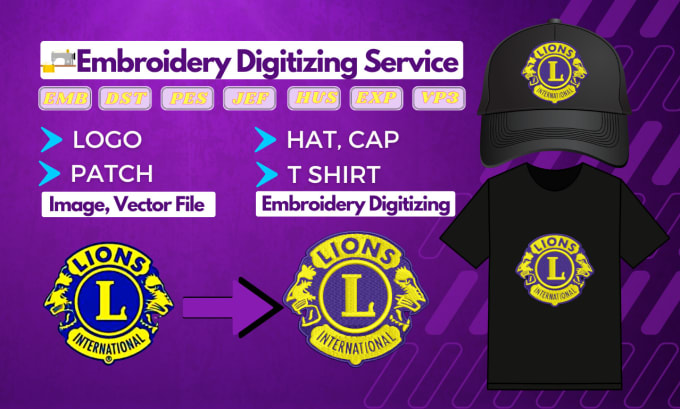 Gig Preview - Do embroidery digitizing logo patches hat cap 3d puff flat image to emb dst pes