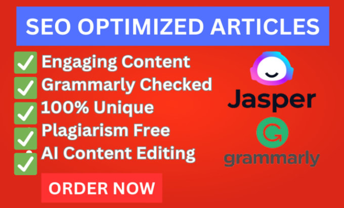 Gig Preview - Write engaging seo optimized content or articles using jasper or jarvis ai