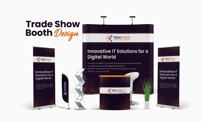 Gig Preview - Printable trade show booth, backdrop, kiosks, roll up banners for exhibition