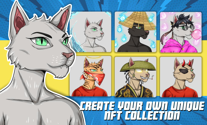 Gig Preview - Create cartoon nft art design collection, animal cartoon, meme coin