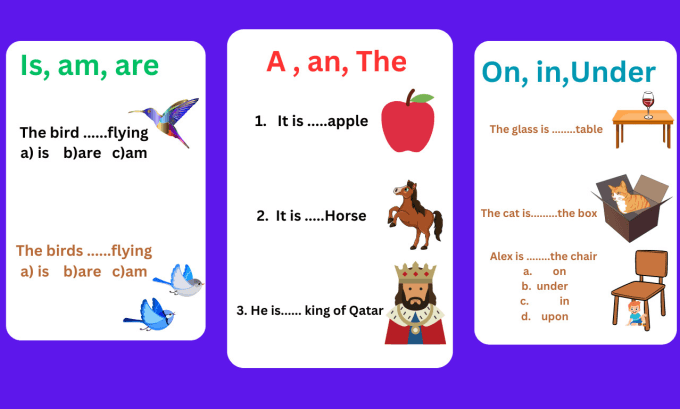 Gig Preview - Design english grammar worksheets for kids