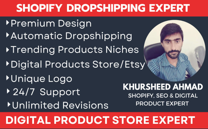 Gig Preview - Setup digital product shopify store dropshipping store