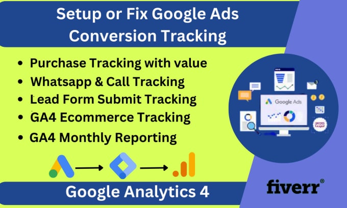 Gig Preview - Setup google analytics 4,ads conversion tracking, ga4,ecommerce tracking via gtm