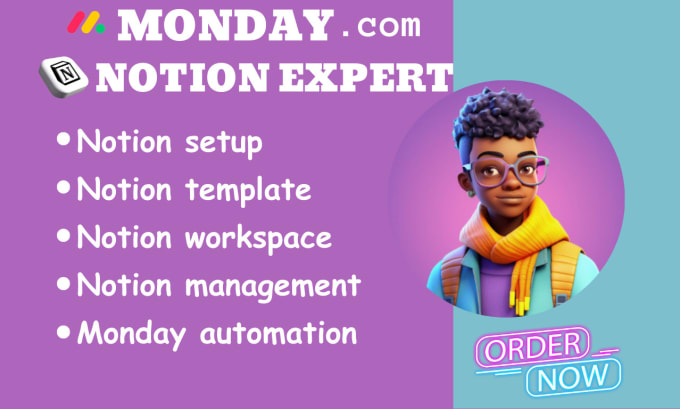 Gig Preview - Setup customized notion template workspace be monday expert monday automation