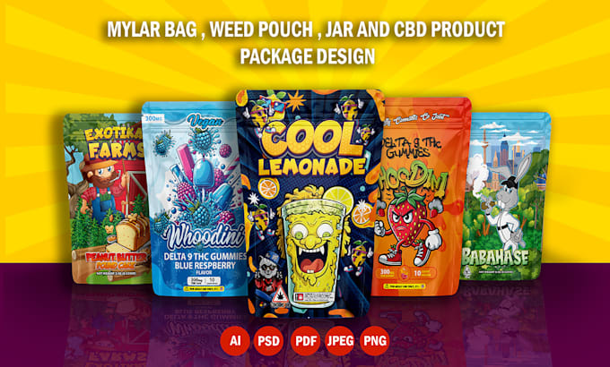 Gig Preview - Design unique weed pouch, mylar bag, jar label and cbd product labels