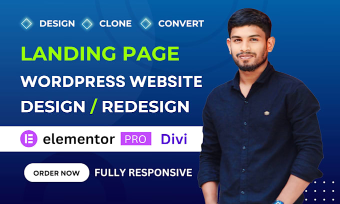 Gig Preview - Design, redesign wordpress website landing page elementor pro or divi website