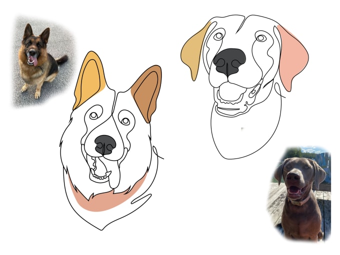 Gig Preview - Draw custom pet dog cat portrait into color one line art