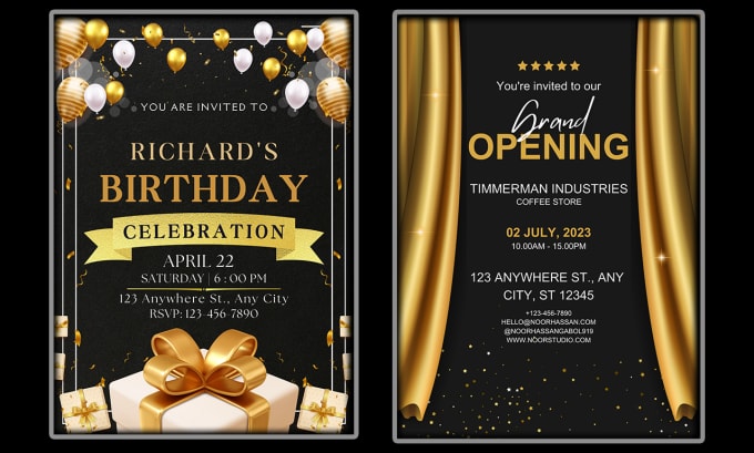 Gig Preview - Design luxury wedding invitation cards, christmas, birthday, and greeting card