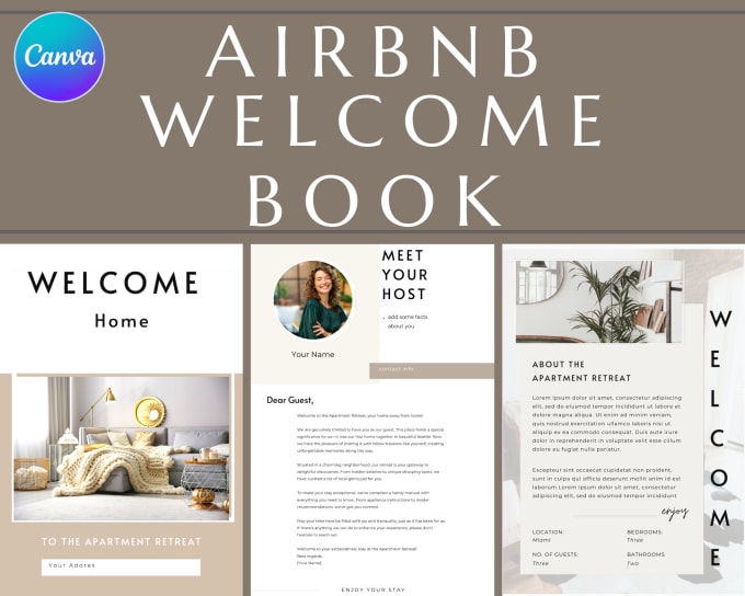 Bestseller - provide, ready to edit airbnb welcome book template in canva