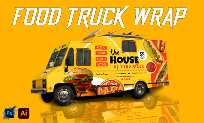 Gig Preview - Design stylish food truck wrap, van wrap, box truck wrap and trailer wrap