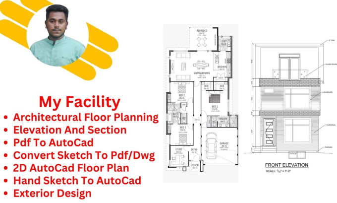 Bestseller - do amazing autocad 2d floor plan  elevation and section