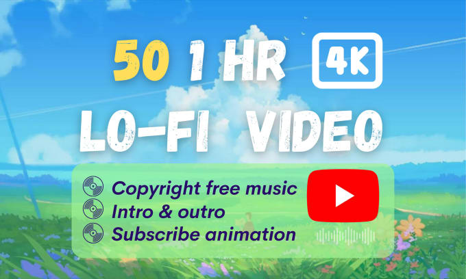 Gig Preview - Make 50x1hr 4k lofi beats loop animated videos for youtube