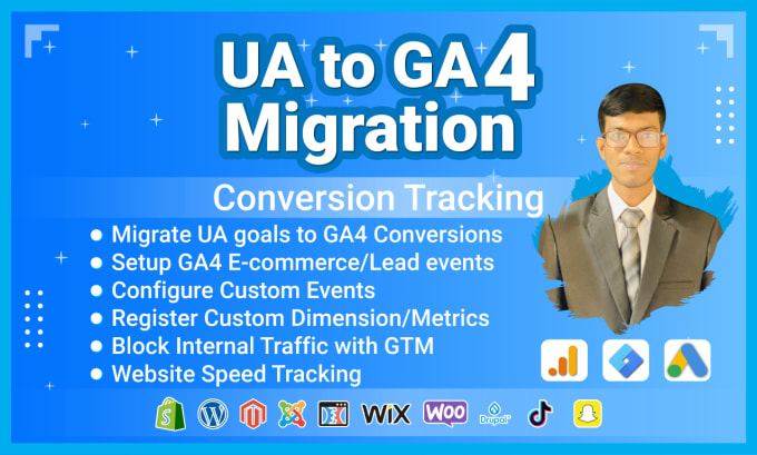 Gig Preview - Google analytics 4 migration,ga, ua to ga4 migration via gtm