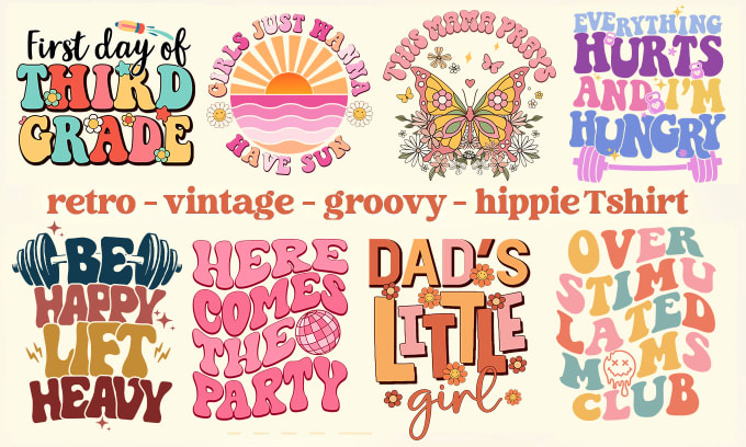 Gig Preview - Do retro groovy hippie 70s typography t shirt design, western designs