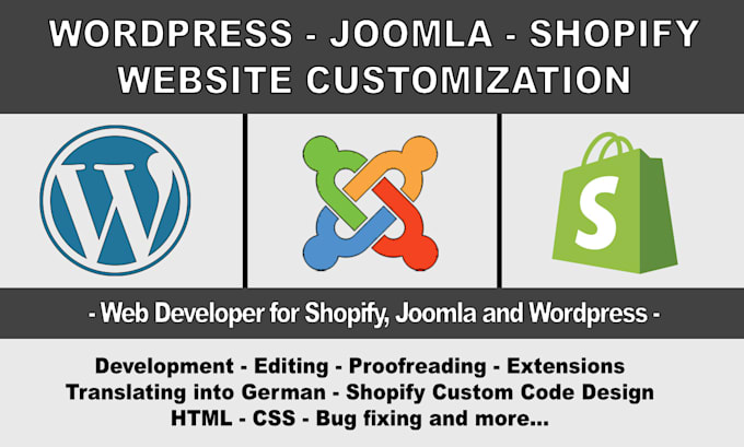 Gig Preview - Edit, create, fix, customize your wordpress, shopify or joomla website