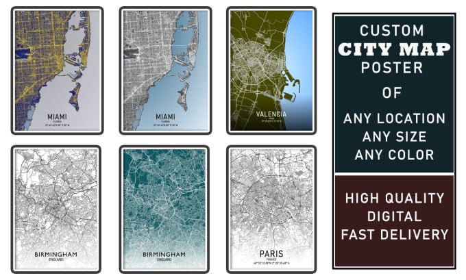 Gig Preview - Design any city or region map poster, any size, any color