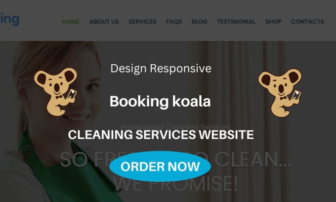 Gig Preview - Design cleaning services, house cleaning website with booking koala launch 27