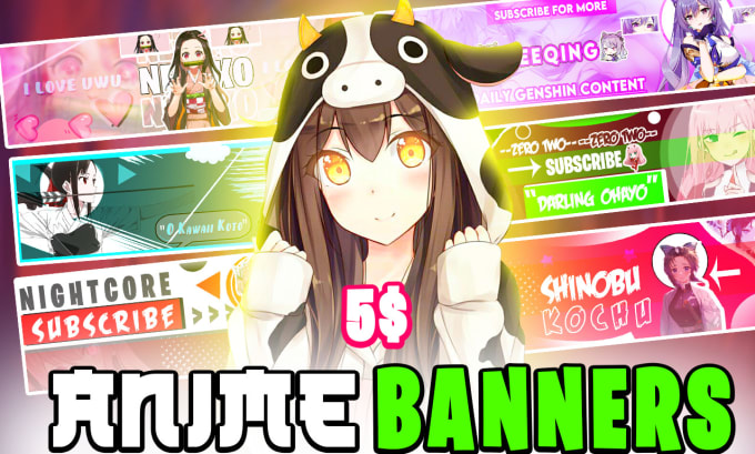 Gig Preview - Create cute,aesthetic anime banners in 3 hours