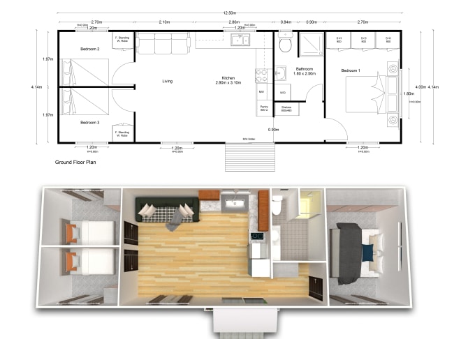 Gig Preview - Convert architecture 2d floor plan into 3d floor plan, 3d house design