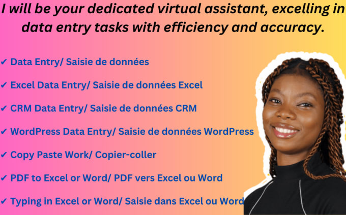 Gig Preview - Be your virtual assistant for data entry jobs in french and english