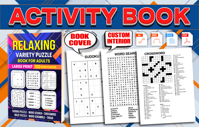 Gig Preview - Make activity puzzle book kids activity book cover with custom interior for KDP