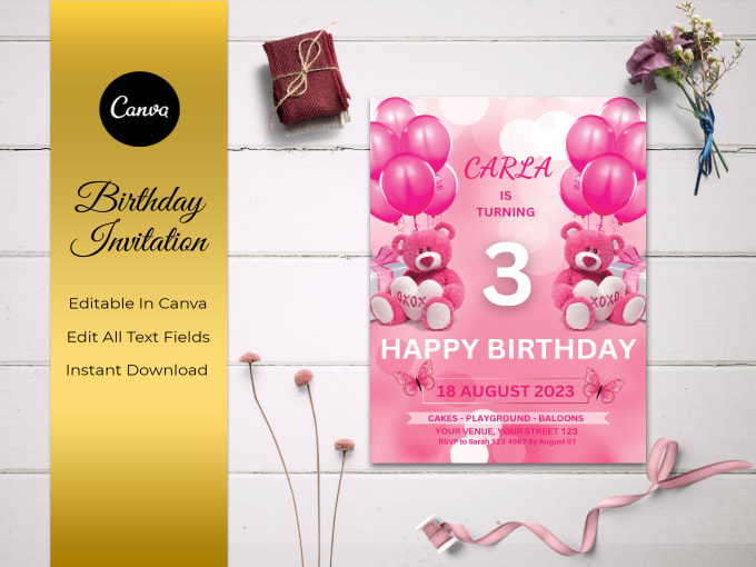 Gig Preview - Premium birthday invitation canva, printable, editable birthday invitation