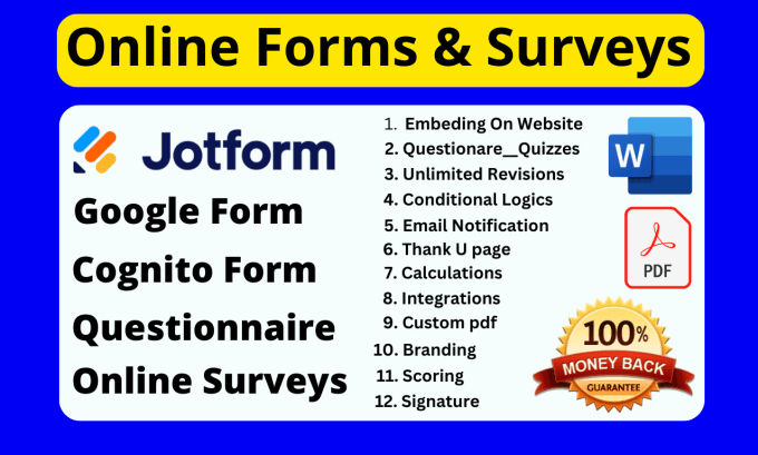 Gig Preview - Create online forms, surveys, jotform, google form, questionnaire, cognito form