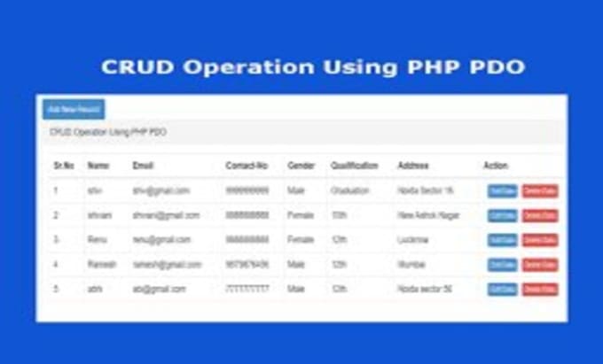 Gig Preview - Create a crud page using core PHP, mysql, datatables, and bootstrap