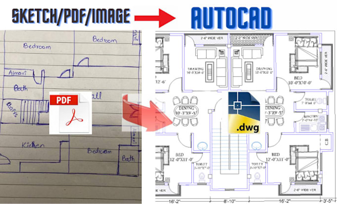 Gig Preview - Convert pdf, image and sketch to autocad file or dwg file conversion