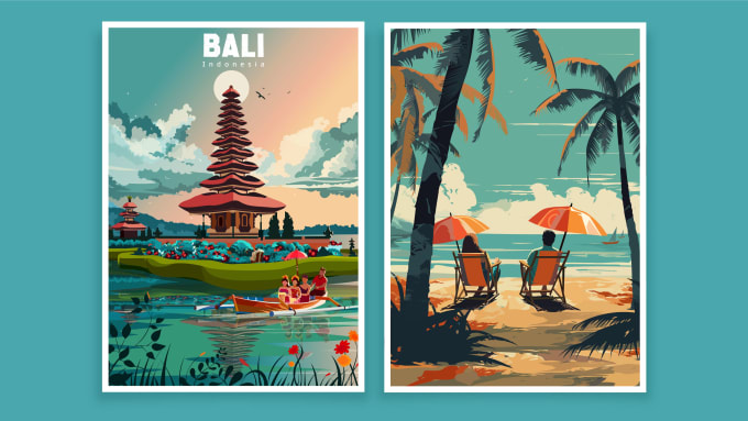 Gig Preview - Make art deco, vintage,  retro, modern travel poster or landscape illustration