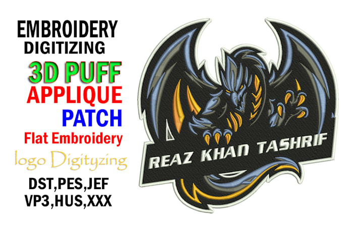 Gig Preview - Embroidery digitizing, 3d puff, convert to dst, jef, pes, in 1hr