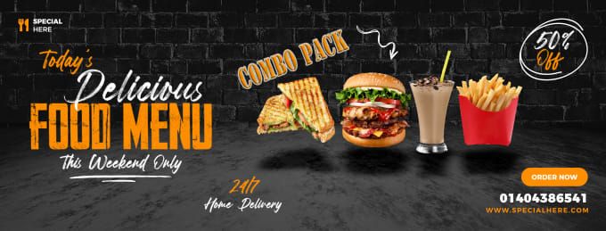 Gig Preview - Delicious burger and food menu social media banner design