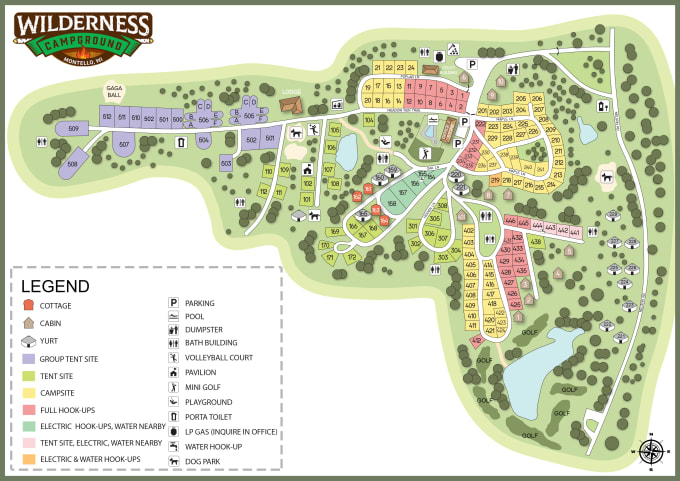 Gig Preview - Plan and render of a campsite, rv park, campground and map