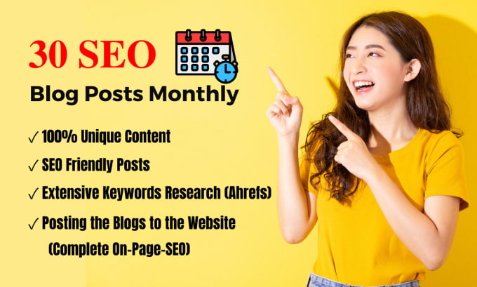 Gig Preview - Write 30 SEO blog posts monthly with featured images