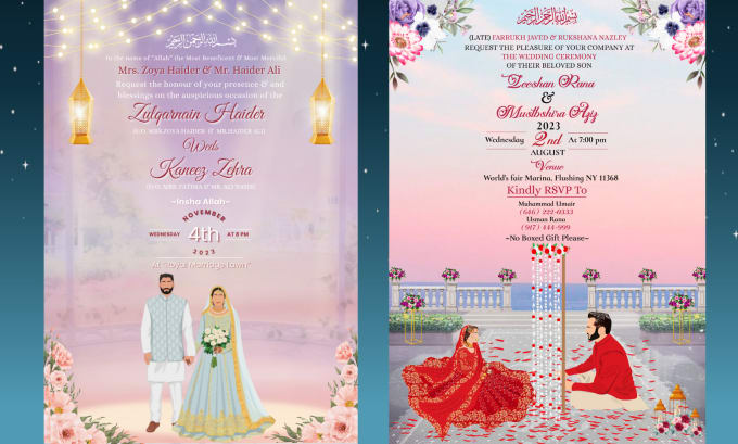 Gig Preview - Make a wedding invitation card illustration with a couple