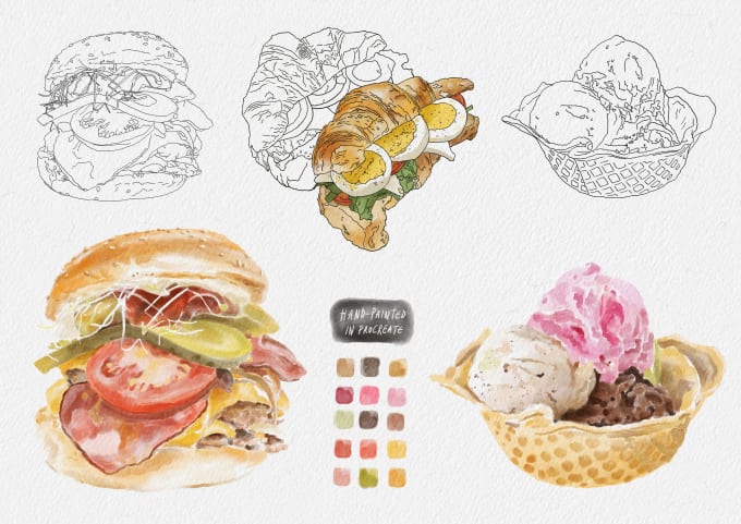 Gig Preview - Draw and paint food illustrations