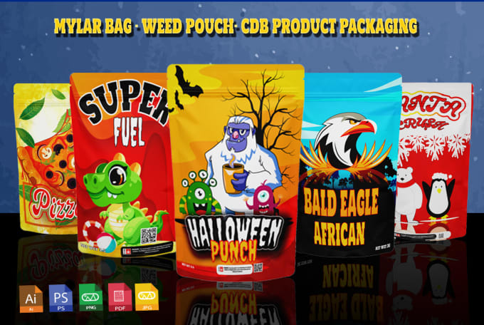 Gig Preview - Design premium weed pouch ,cannabis packaging, mylar bag labels design